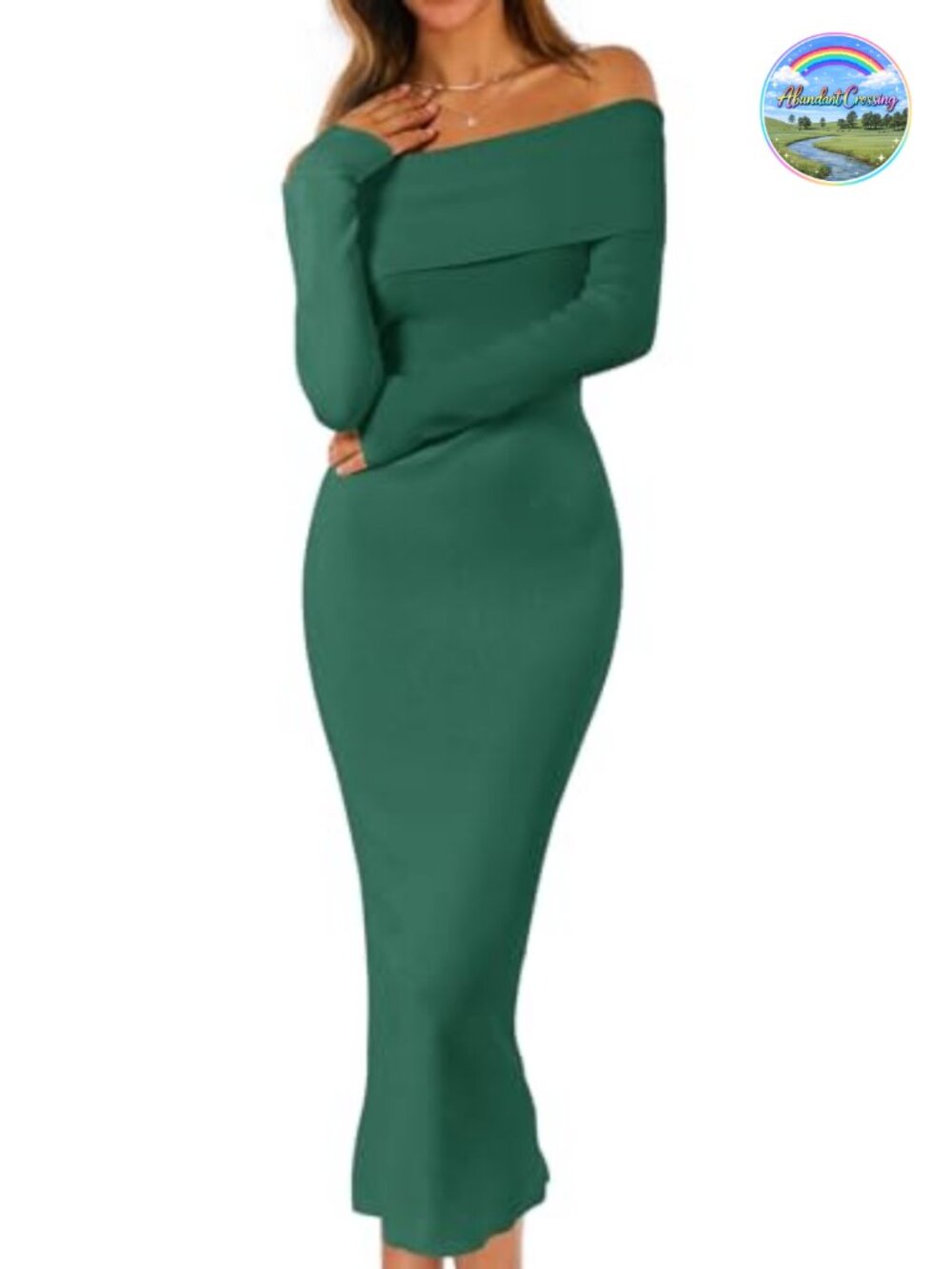Off Shoulder Long Sleeve Bodycon Midi Sweater Dress Women's Fall Winter